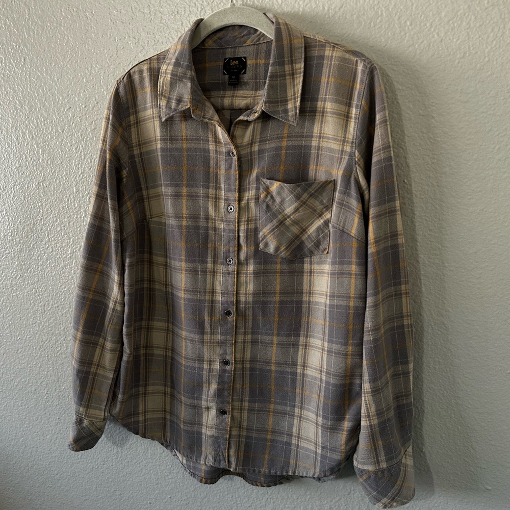 🌻3 for $13🌻 Lee Riders | Cabincore Yellow Grey Flannel Button Down long Slv Sz M - Picture 3 of 13